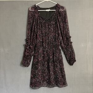 Parker Silk Dress Small Sheer Layer Peasant Boho Black Purple Red Stretchy Waist